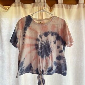 Hollister Blue and Pink Tie Front T-Shirt